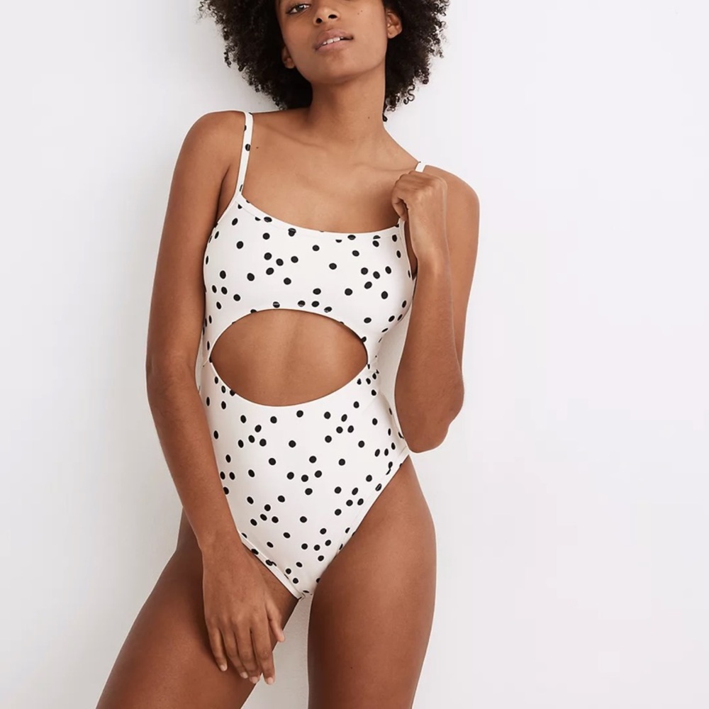 Madewell Second Wave Cutout Swimsuit in Dot Toss